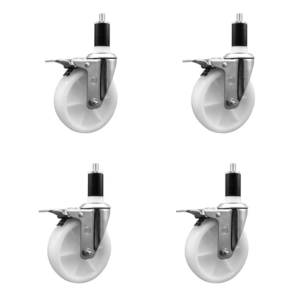 5'' Nylon Swivel 1-3/8'' Expanding Stem Caster Set Total Lock Brake, 4PK